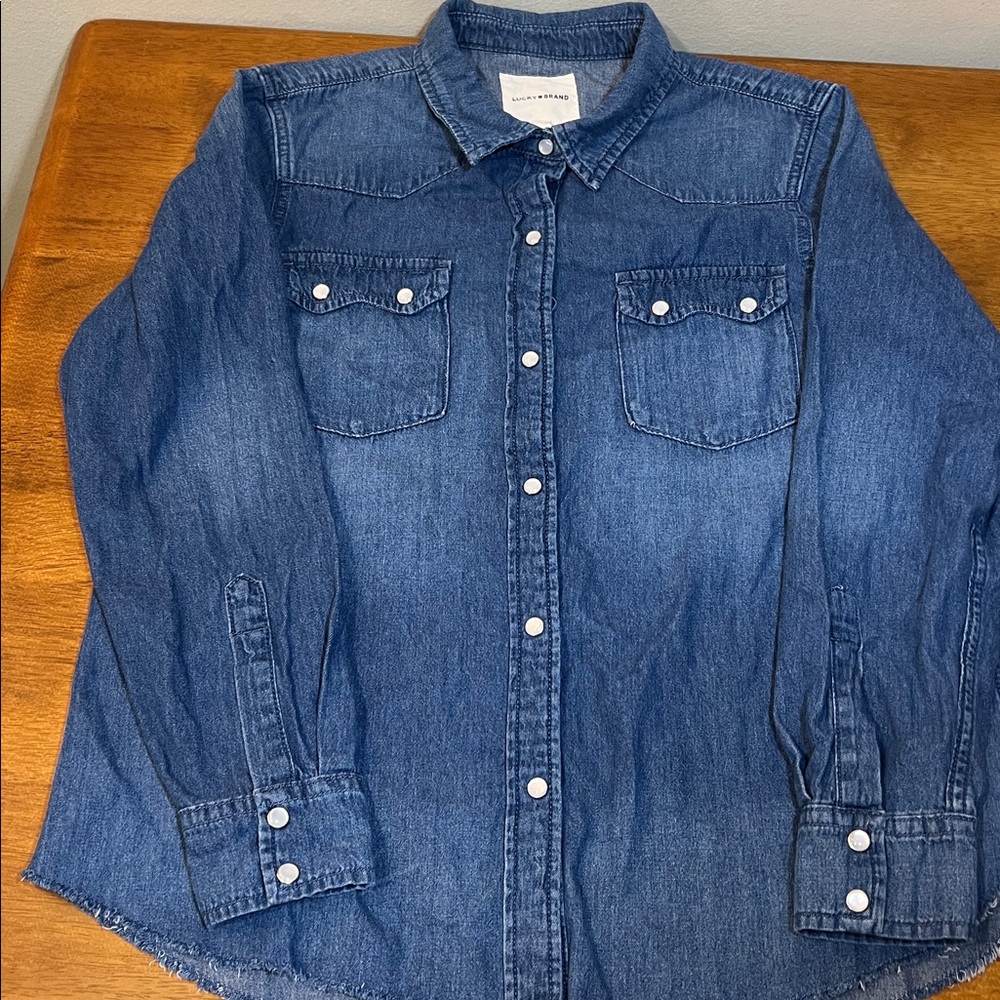 Lucky Brand Blue Denim Button-Down Shirt Size LARGE